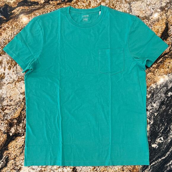 NWT J. Crew Men's Bright Patina Green Washed Jersey Pocket Tee - Picture 2 of 7